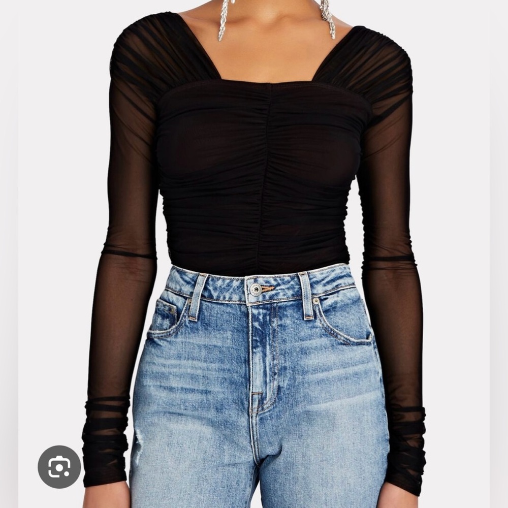A.L.C. Black Ruched Tulle Mesh long sleeve Top- xs